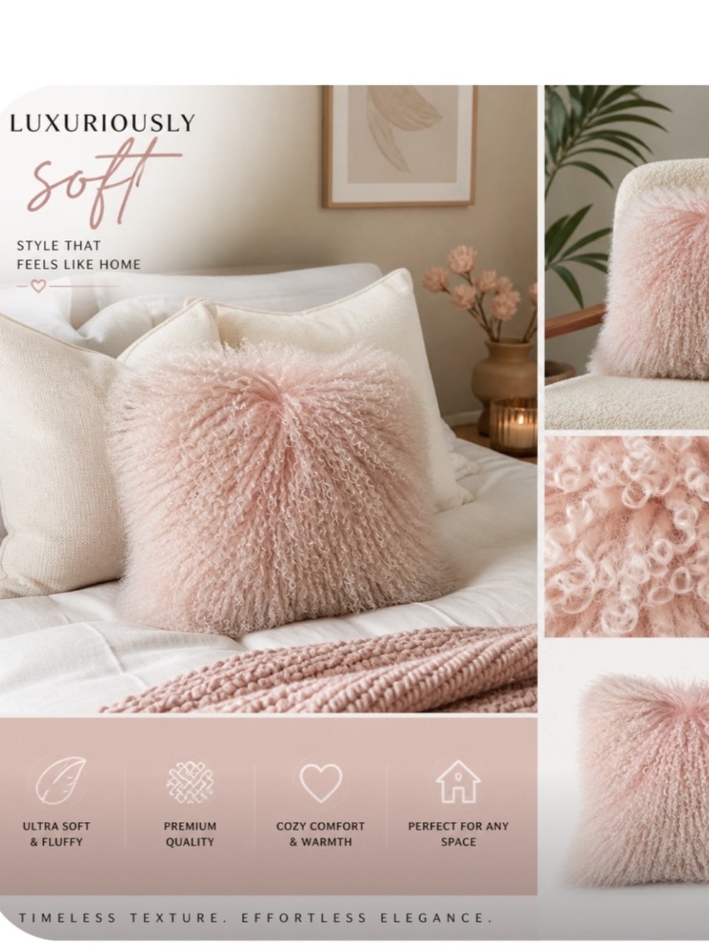West Elm Mongolian Lamb Pillow Dusty Rose Pink/gray NEW Price Firm!
